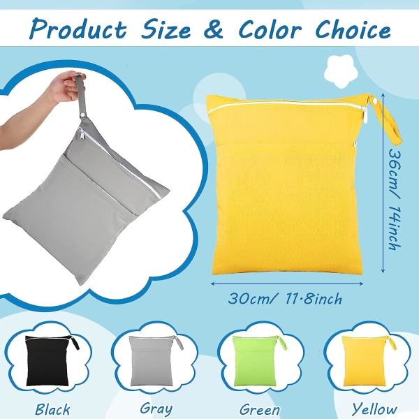 4 delar Våttorrväska för baby Vattentät våtväska Tvättbar resväska Återanvändbar