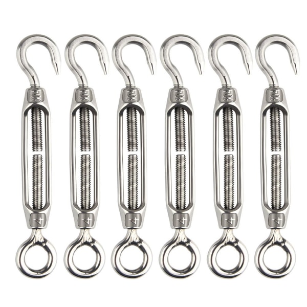 6 Pcs Wire Tensioner M4 Stainless Steel Adjustable Turnbuckle Hook And Eye Set Heavy Duty