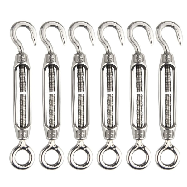 6 stk. Wire Tensioner M4 Rustfritt Stål Justerbar Turnbuckle Hook And Eye Set Heavy Duty