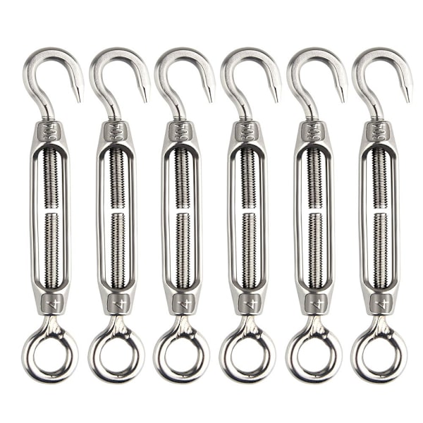 6 stk. Wire Turnbuckle Turnbuckle M4 Rustfrit stål Justerbar Turnbuckle Krog og Øjesæt Heavy Duty
