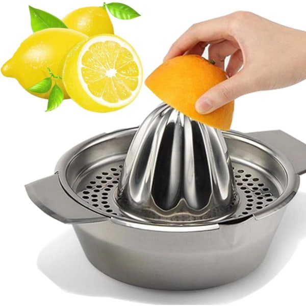 Rostfritt stål citronpressare, juicepress med skål Behållare för apelsiner Citroner Frukt Hemgjord juice i köket