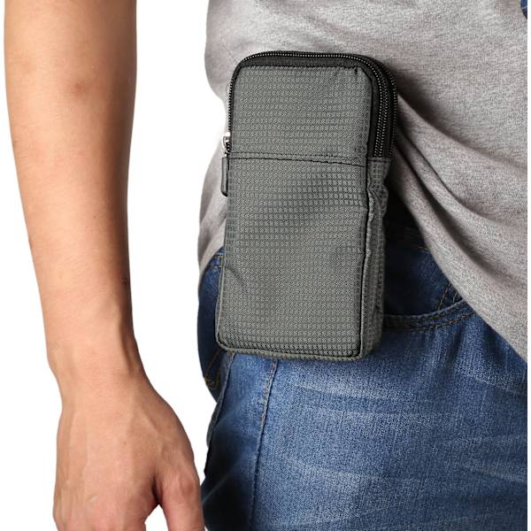 Mobiltelefon midjeväska, crossbody mobiltelefonväska, utomhus rese nylon axelväska, med bältesögla karbinhake dark gray 9*16.5*3.0CM