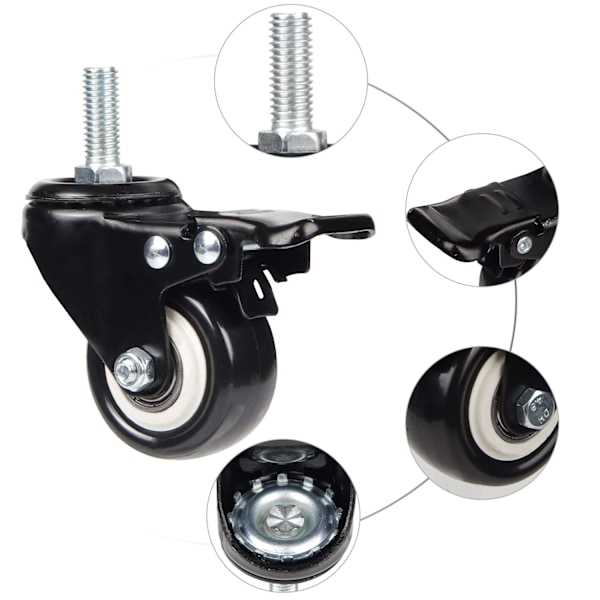 Swivel Casters 50mm Casters för möbeltransport, 40kg lastkapacitet vardera, M10 skruv