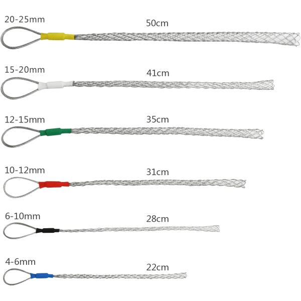 6 kpl 4-25 mm:n liukuesteiset sinkityt teräsköyden vetosukat kaapelilassoille