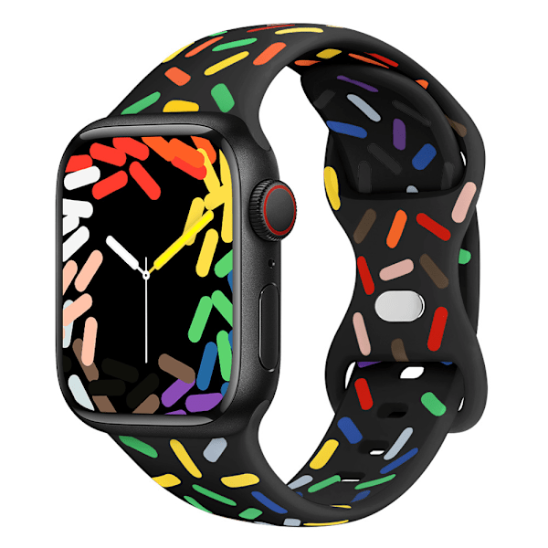 Lämplig för Apple Watch-armband 42/44/45/49mm nytt regnbågsfärgat Sport Band silikon fjärilslås Färgglada prickar 42mm 44mm 45mm 49mm