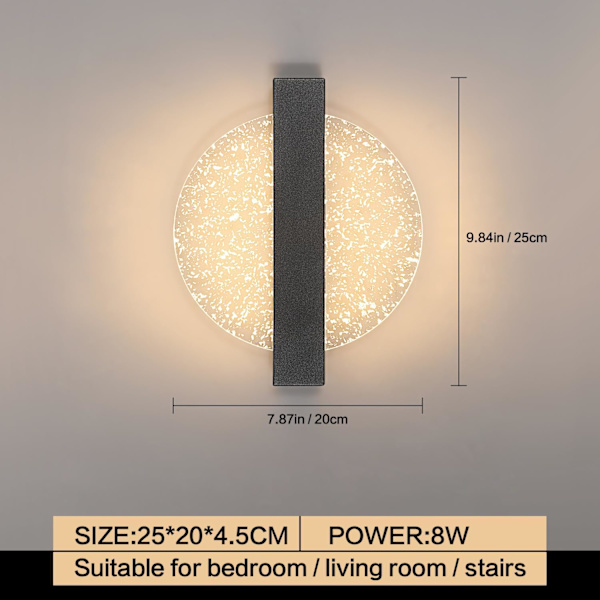 6W dæmpbar LED væglampe, moderne indendørs aluminium væglampe, LED væglampe senglampe, sort rund akryl væglampe, 3000K-6500K