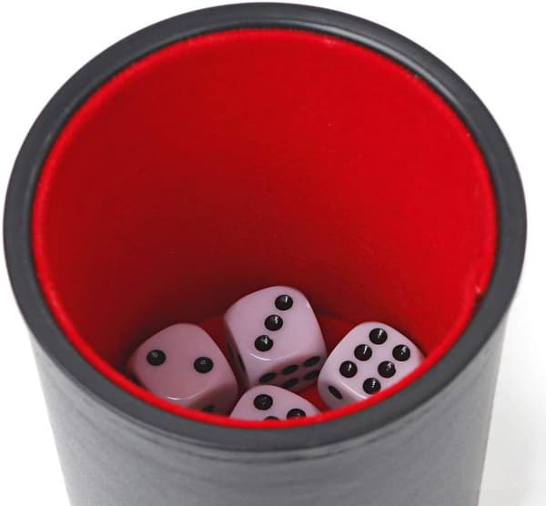 Filtedekket profesjonell terningkopp - med 6 terninger stille for Yahtzee-spill
