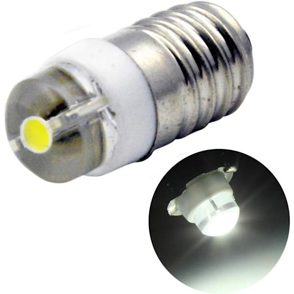 E10 LED-lampa DC 3V 0,5W 6000K Vit 200LM LED-lampa för ficklampa, Negativ jord (1-pack)