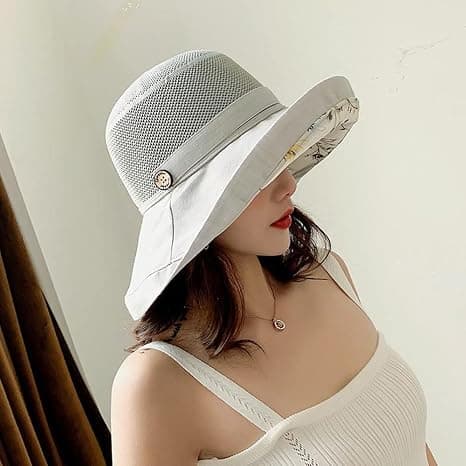 Dam solhatt i mesh, sommar UV-skydd, bred brätte, strandfiskekeps