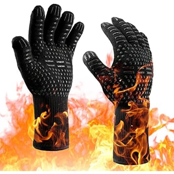 Ugnshandskar 932 ° F värmebeständiga handskar, skärtåliga grillhandskar, halkfria grillhandskar i silikon,