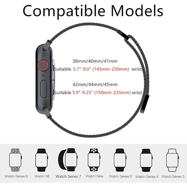 Magnetisk urrem kompatibel med Apple Watch 42mm 44mm 45mm, mesh-rem i rustfrit stål med justerbar løkke