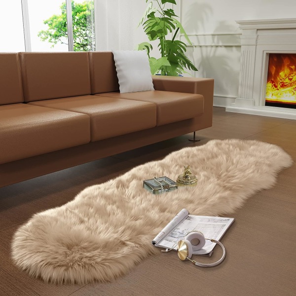 Soverumskunstpels tæppe, fluffy linned tæppe, blødt fåreskind tæppe sofa pude, beige plys lille tæppe plys tæppe
