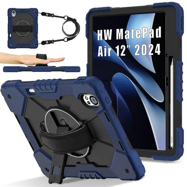 Fodral för Huawei MatePad Air (2024) med Ställ, Silikon+PC Tablettskydd med Axelrem