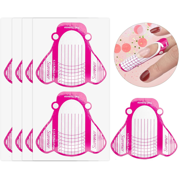 Papper nagelformar för gelbyggare - 100 st rosa nagelförlängningsform klistermärken - Stora självhäftande nagelbyggnadsformar