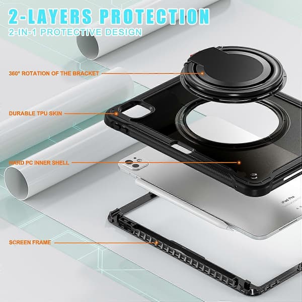 Fodral för iPad Pro 11 (2024) Roterande Ställ PC+TPU+Silikon Tablet Skydd