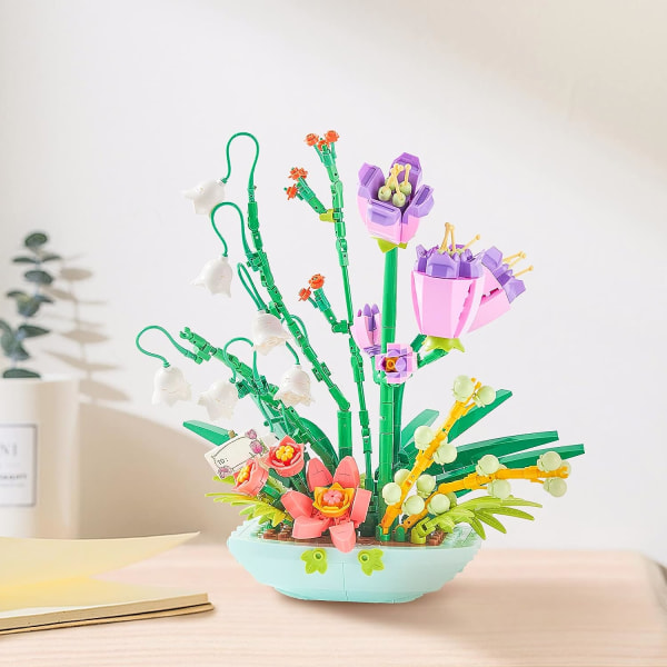 Mini tegelbukett Blomma set, bygg en blomma byggklossar kit för vuxna leksak, söt botanisk samling present för flickor