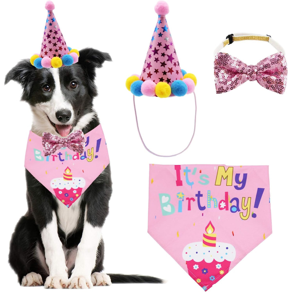 Hund Födelsedagsbandana Scarf och Hund Flicka Pojke Födelsedagsfest hatt med söt hund fluga krage för liten medelstor hund