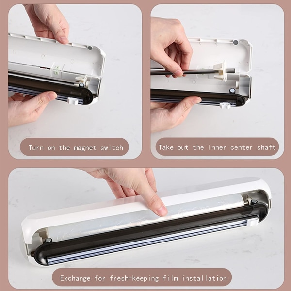 Återanvändbar Cling Wrap Cutter, Cling Film Cutter med magnetsug, inklusive 100m extra tjock Cling Film