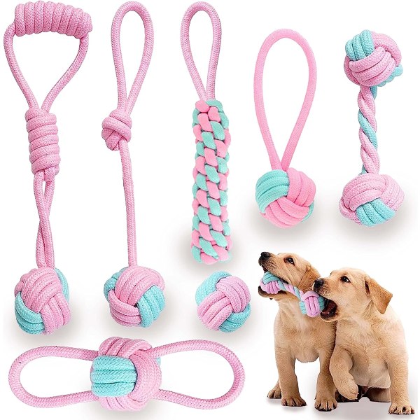 Puppy Chew Toy 8 Vecka Puppy Chew Puppy Rope Toy 7 delar Rosa Mjukt Naturligt rep Bomullsrep Valpleksak