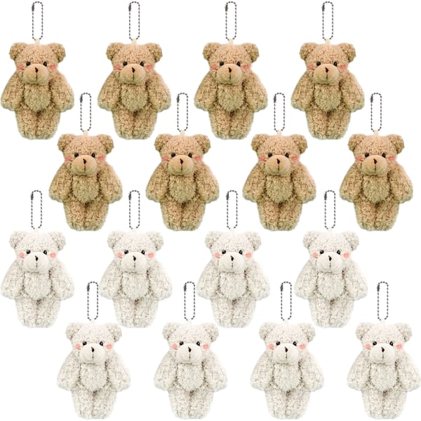 16-pack Mini Joint Nalle Tiny Bear Gosedjur Liten plysch björnleksak för nyckelring Baby Shower Bröllop DIY Craft Party Favor