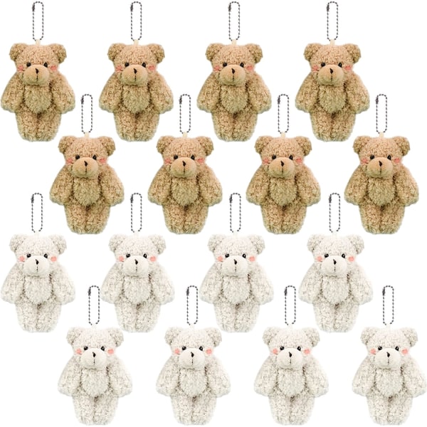 16 stk. Mini Teddybjørn Plysdyr Nøglering Baby Shower Bryllup DIY Håndværk Festgave
