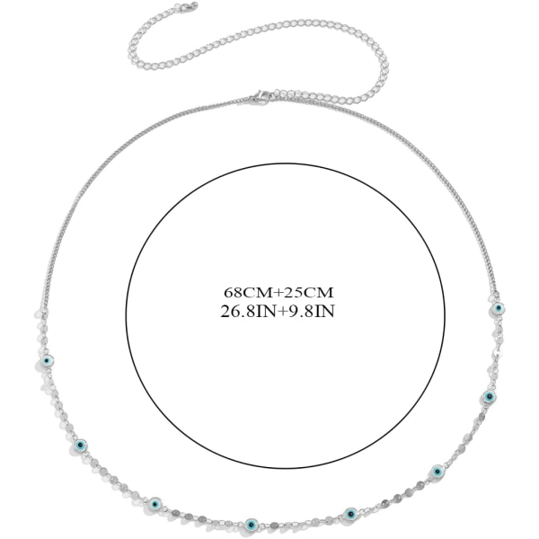 Boho Sequin Beads Belly Chain Silver Evil Eye Waist Chain Sommar Strand Body Chain Smycken för Kvinnor och Flickor