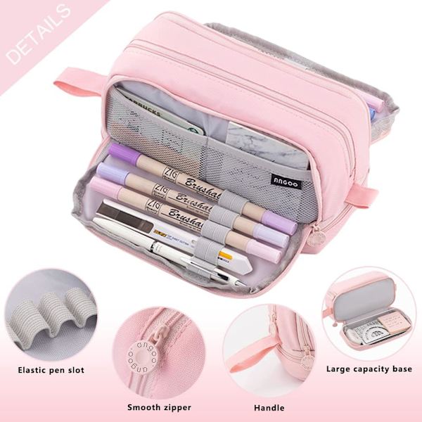 Pennfodral, stort pennfodral, pennfodral med 4 fack Pink