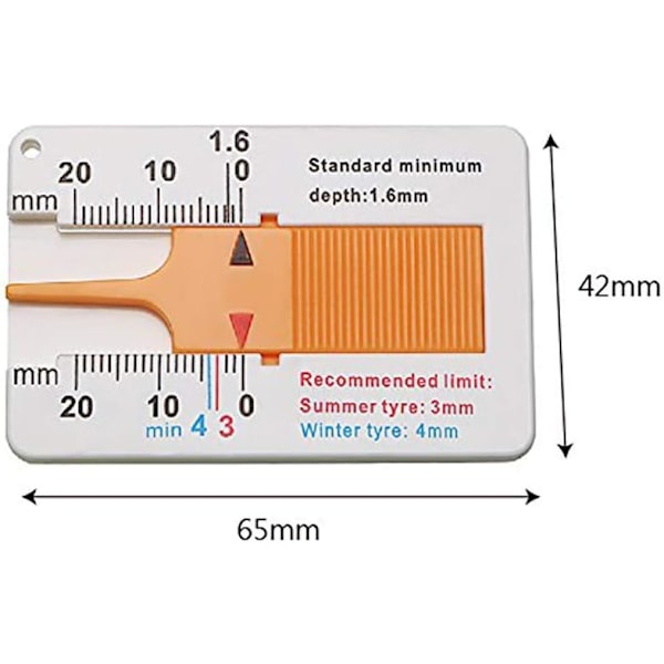 Stykker Slitebanedybdemåler, Slitebanedybdemålingsområde 0-20mm, Justerbar Motorsykkelromdybdemålerverktøy (Oransje)