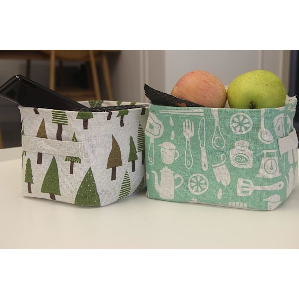 4-pak stoffoppbevaringskurver, små lin-foldbare oppbevaringskurver med 2 håndtak for skrivebord og hjemorganisering, 16*21*13,5 cm Set 1