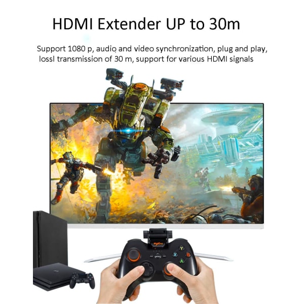 HDMI-forlenger 30 meter hdmi til RJ45 enkel nettverkskabelforlengelse