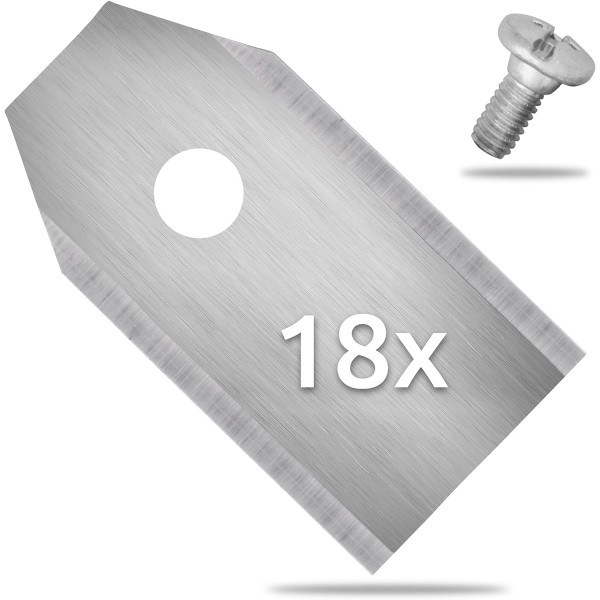 18x Spare Blades Stainless Steel Compatible Husqvarna Gardena McCulloch ROB Flymo Yardforce Matrix Grizzly Brast - Screws Included