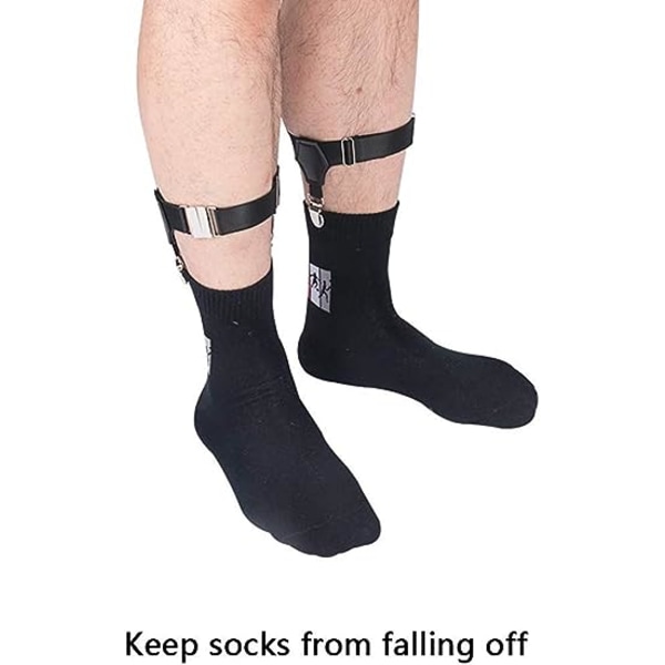 2 par elastiska strumpor för män, justerbar stödrem, halkfria låsklämmor, svart
