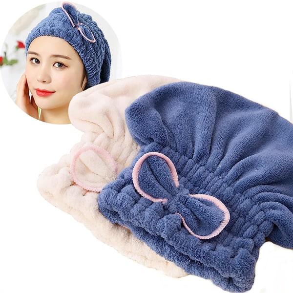 2 st mikrofiberhårtorkmössor, extra mjuka och ultraabsorberande, snabbtorkande hår Turban Wrap Handdukar Cap för flickor och kvinnor
