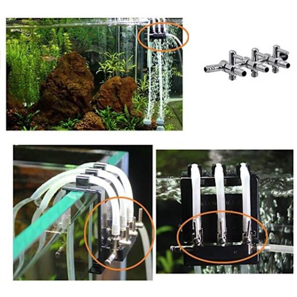 2 stk 3-veis akvarium krom metall radmanifold luftlinjekontrollventil luftkran luftfordeler