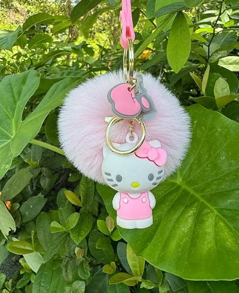 Søde nøgleringe til piger, Kawaii Pom Pom Fuzzy Nøglering Tilbehør Håndledsrem Tegneserie Nøglering, Pink B Pink B