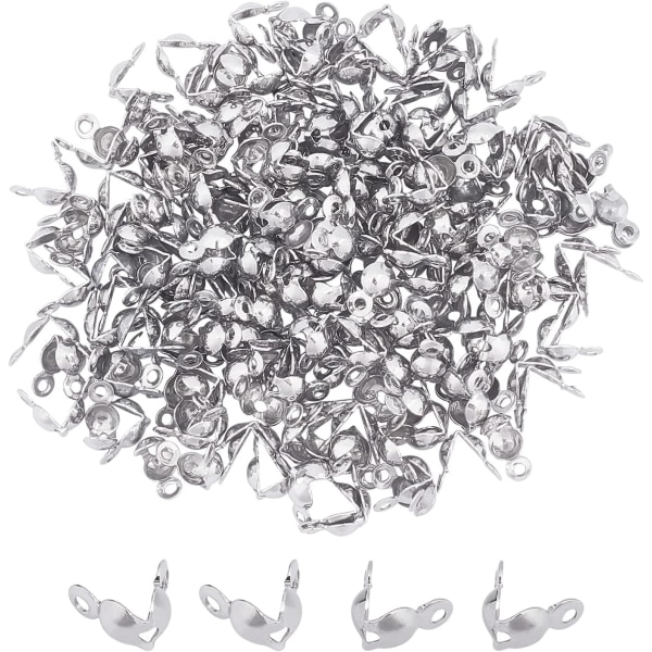 ca 100st pärlspetsar rostfritt stål kalottändar 1,5 mm hål Clamshell Knot Cover för gör-det-själv smycken, rostfritt stål Colo