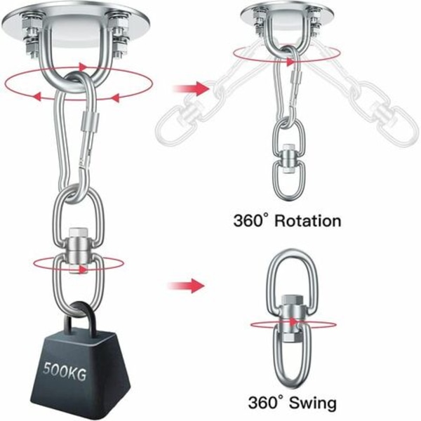 Lofthængt krog hængestol 360° drejelig krog, rustfrit stål udendørs beslag op til 500 kg til loftsmontering hængestol hængekøje boksebold