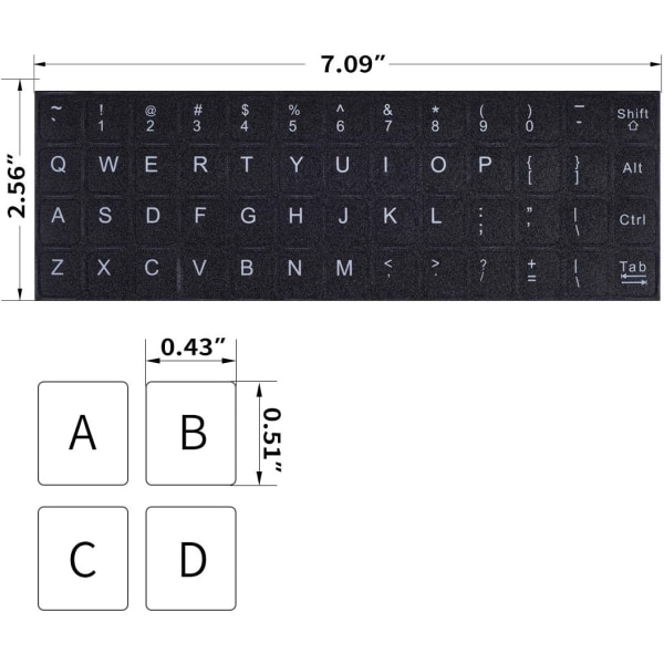 2 kappaletta yleiskäyttöisiä englanninkielisiä näppäimistotarroja, kannettavan tietokoneen näppäimistotarrat mustalla taustalla valkoisilla kirjaimilla