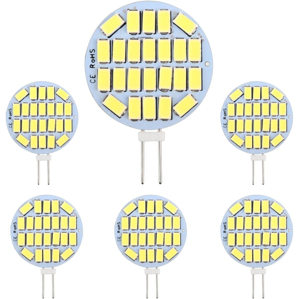G4 LED-lampa 3W, AC/DC12-24V, 300LM Cool White 6000K, 24x5730 SMD, 30w Halogenlampa ekvivalent, ej dimbar, G4 runda LED-lampor, 6 st.