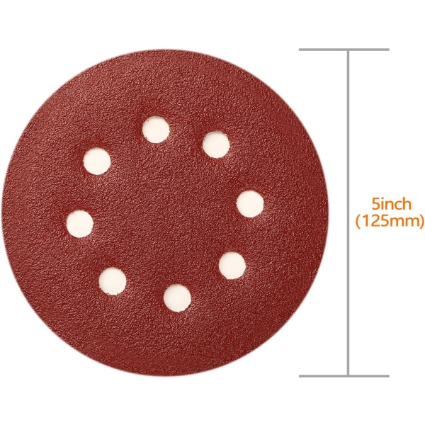 Sanding Discs 100stk SPTA Sanding Discs 40/80/120/180/320/400/600/800/1500/2000 grit 125mm Ideel til slibning/polering/rustning