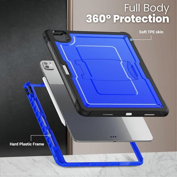 Fodral för iPad Pro 13 (2024) PC+TPE Tablettskydd med Dold Zinklegeringsstativ