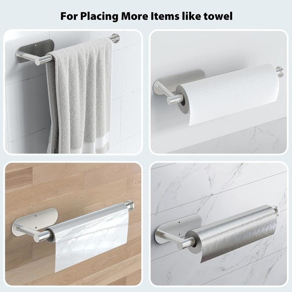 Köksrullehållare under skåp - Premium rostfritt stål - Enkel installation av självhäftande eller borrmonterad - Silver