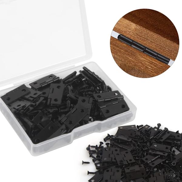 18x15mm Mini Sorte Hængsler, 50 Stykker Usynlige Flade Hængsler, Rustfrit Stål, til Smykkeæsker Skuffer Klaverer DIY Tilbehør med 200 Skruer