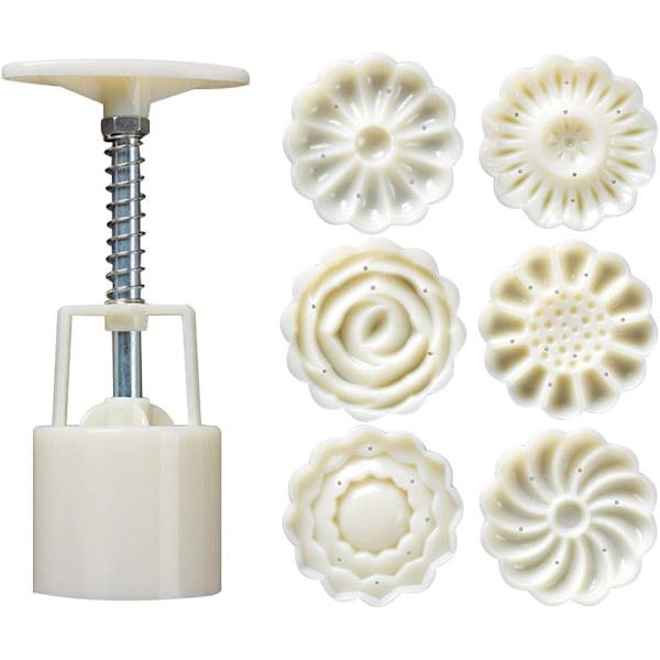 1 sæt 3D månekageforme 3D blomster håndpresset fondant dessert månekageforme med stempler til DIY bagetilbehør (hvid)