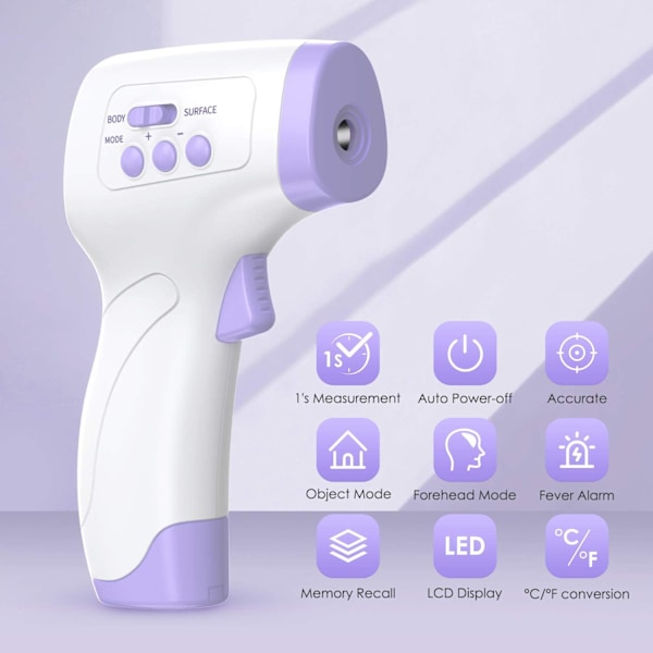 Vuxen panna termometer infraröd termometer med feberlarm 2 i 1 kontaktfri panna termometer med minnesfunktion, LCD-skärm