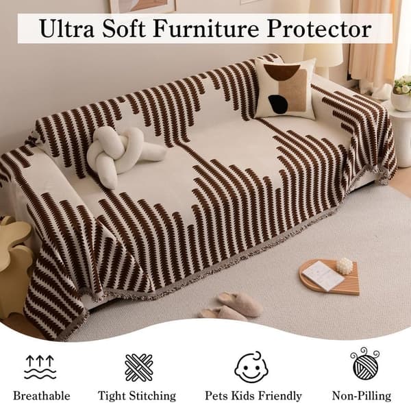 Sofabetræk Blødt Holdbart Vendbart Chenille Sofabetræk Sofabetræk Moderne Tern Universal Møbelbeskytter til 2-personers sofa, Kaffe, 180*300cm 180*300cm Coffee