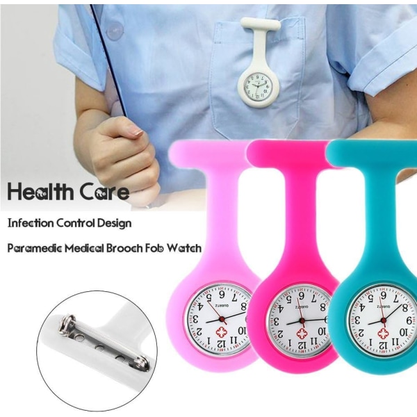 Watch , silikon med nål/klämma, infektionskontrolldesign, sjukvårdssköterska Läkare Paramedic Medicinsk watch（Ljusblå）