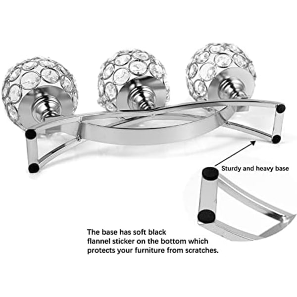 3-armade kristalljusstakar, bågformade kristalljusstakar för bröllop, middag med levande ljus, dekorativt hem, silver