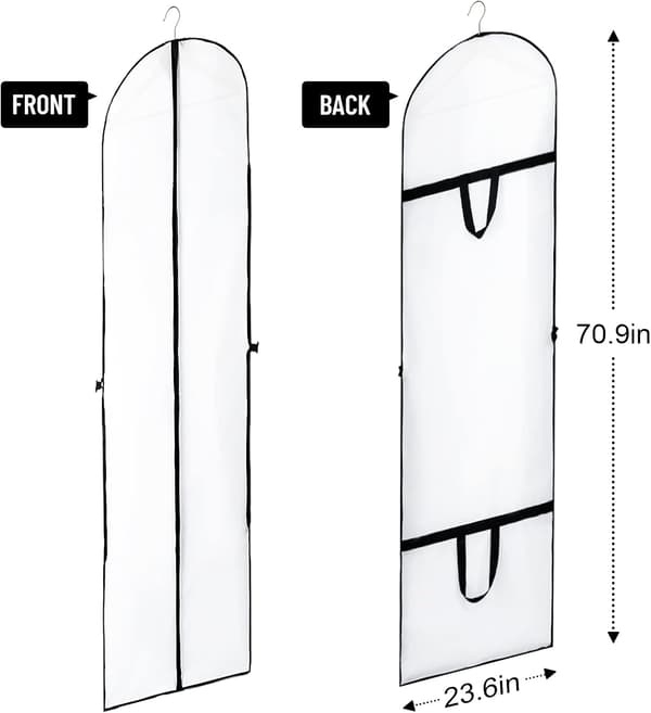 Bryllupskjole klespose - 2-pakning 180cm PEVA klespose med håndtak