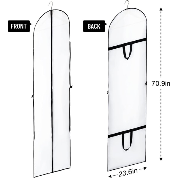 Hääiltapukujen vaatekaapin suojapussit - 2 pakkausta 180 cm PEVA-vaatesuojus kahvalla